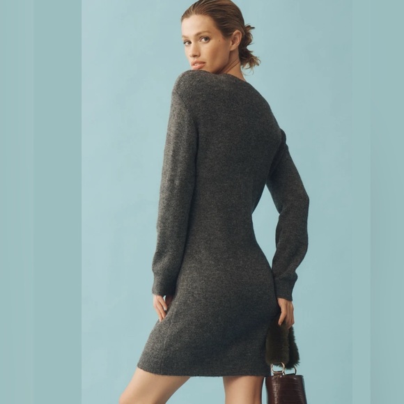 Anthropologie Ruby Moon Grey Ribbed Long sleeve Scoop Neck Midi Sweater Dress S - Picture 1 of 10
